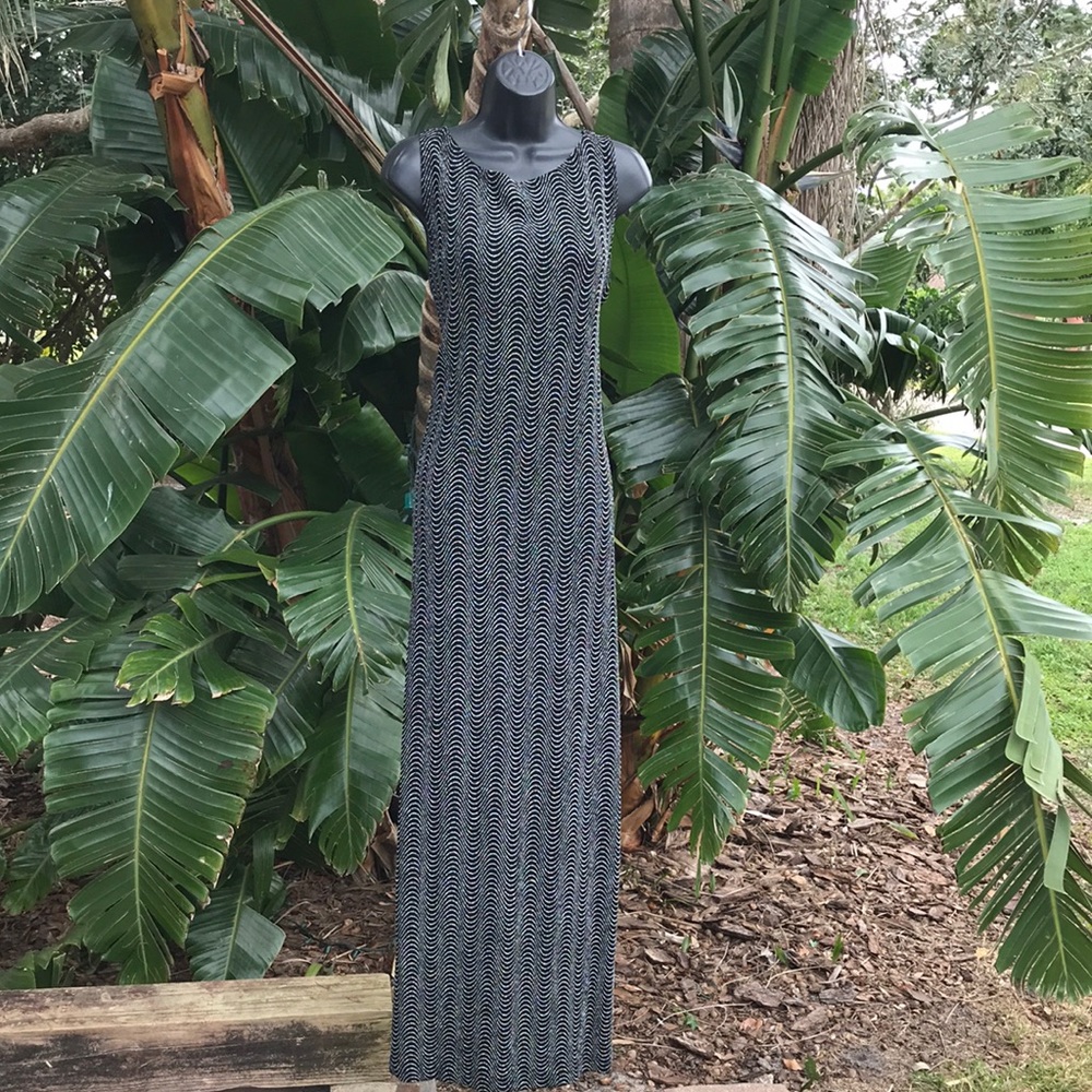 Silver metallic backless column dress